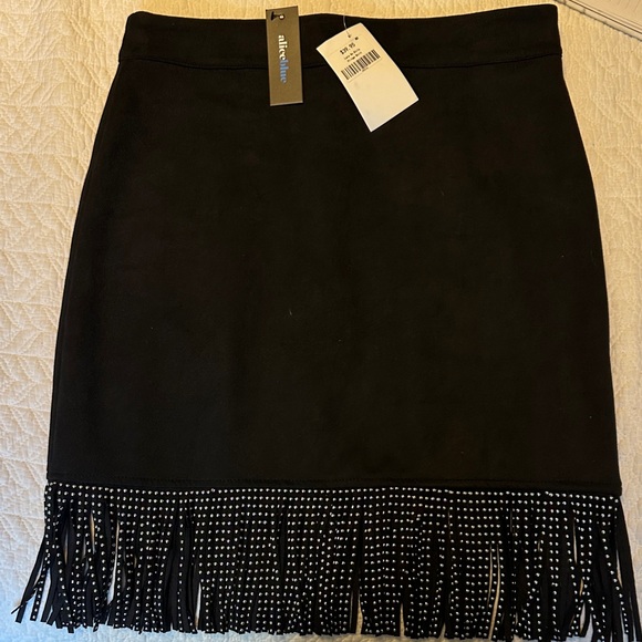Alice Blue NWT Haute Nomad Boutique Black Mini Skirt with Fringe. Size Medium. - Picture 1 of 8